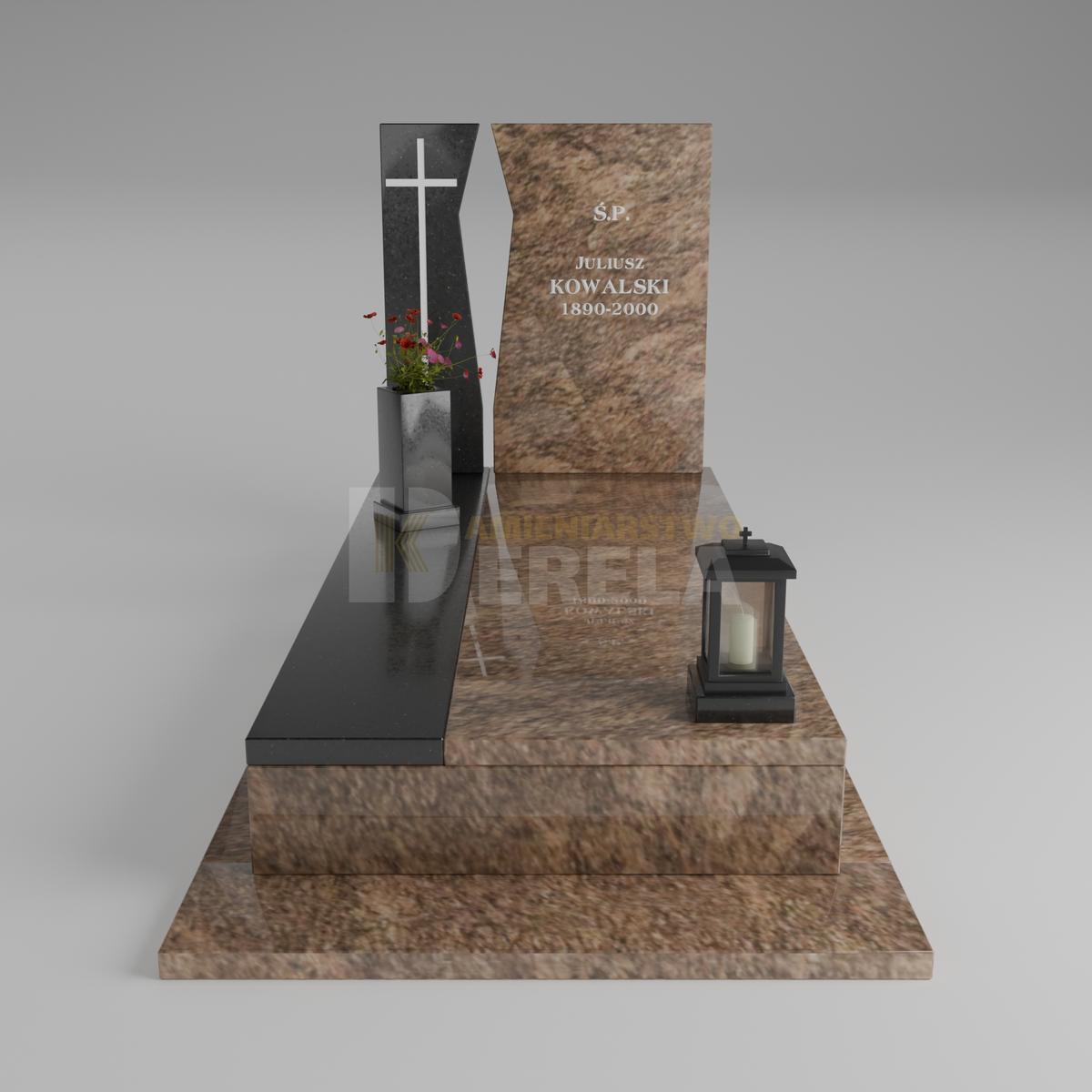 ciemny pomnik granitowy z frontu