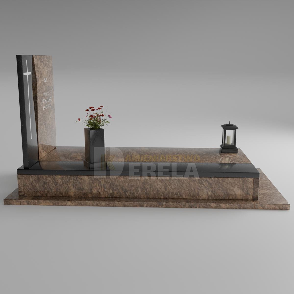 ciemny pomnik granitowy z lewej strony