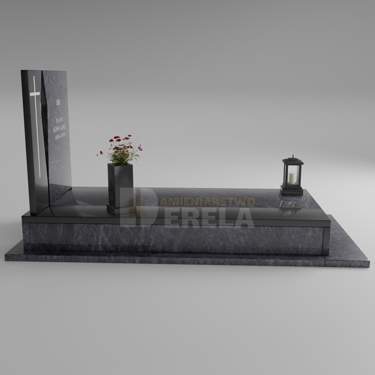 ciemny pomnik granitowy z lewej strony