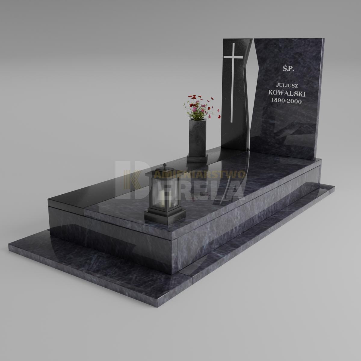 ciemny pomnik granitowy z skosu