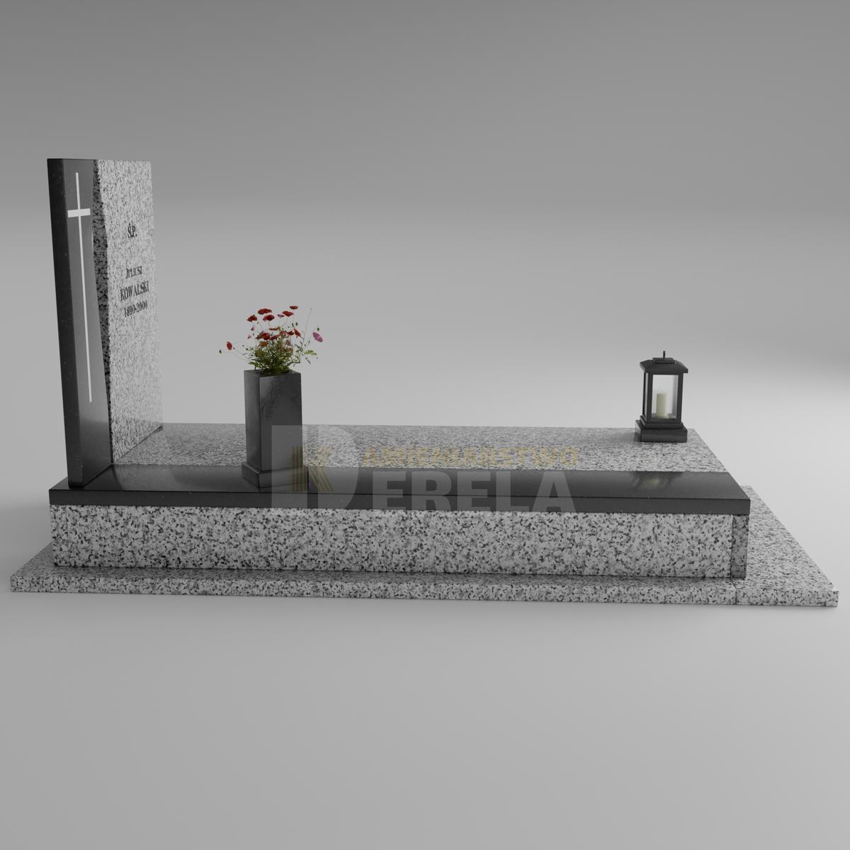 ciemny pomnik granitowy z lewej strony