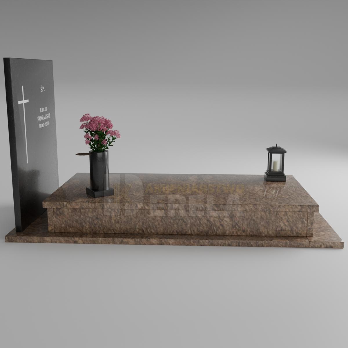 ciemny pomnik granitowy z lewej strony