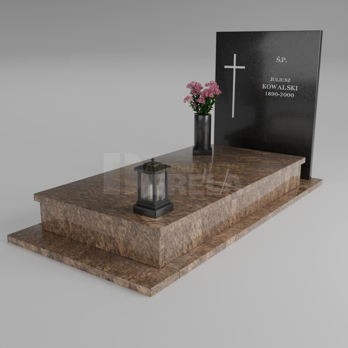 ciemny pomnik granitowy z skosu