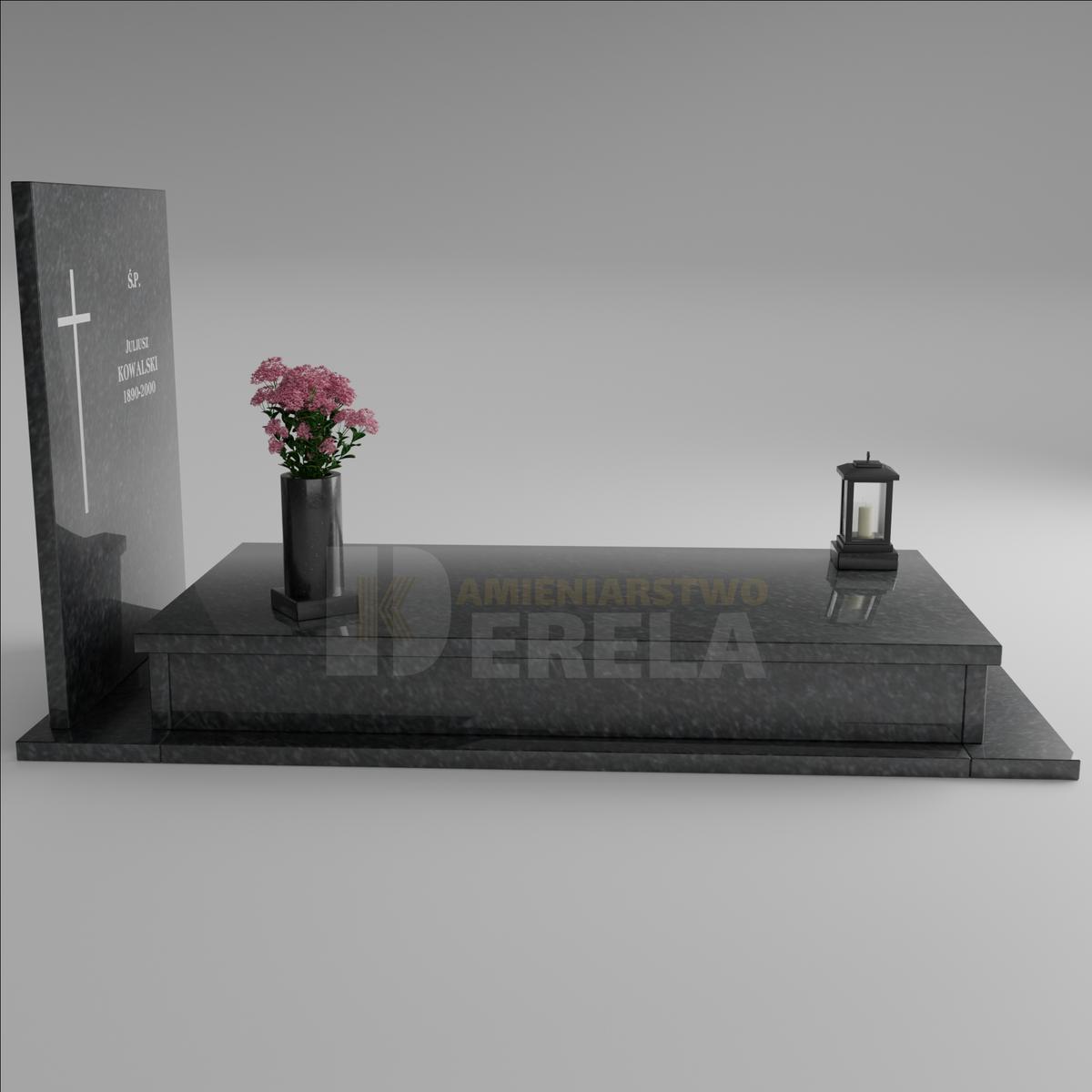 ciemny pomnik granitowy z lewej strony