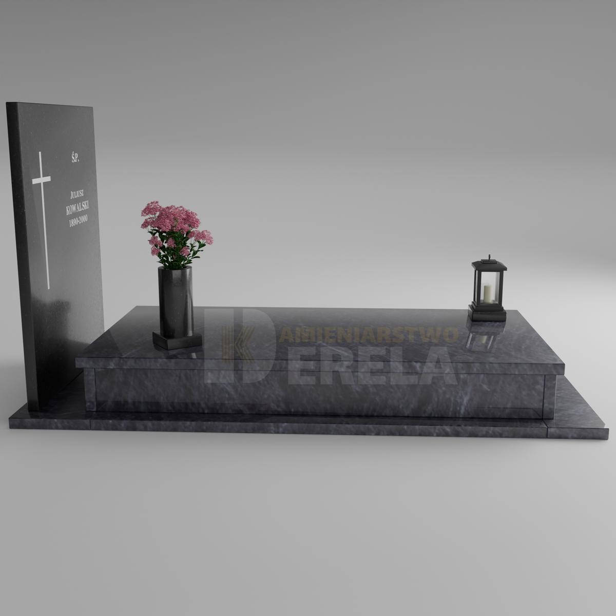 ciemny pomnik granitowy z lewej strony