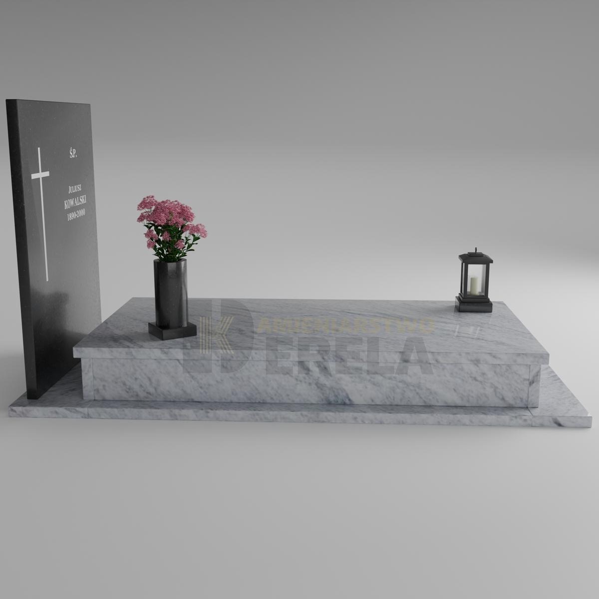 ciemny pomnik granitowy z lewej strony