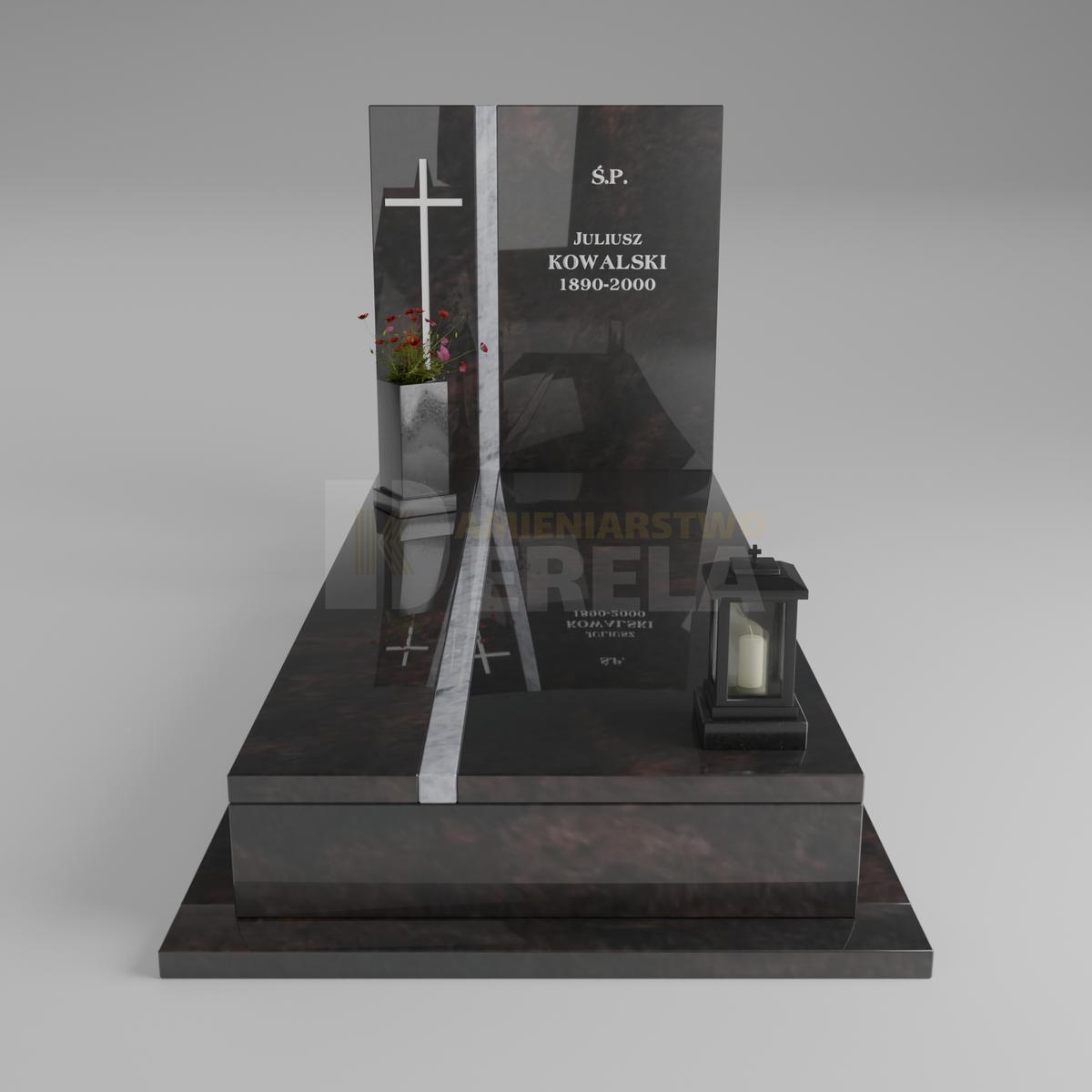 ciemny pomnik granitowy z frontu