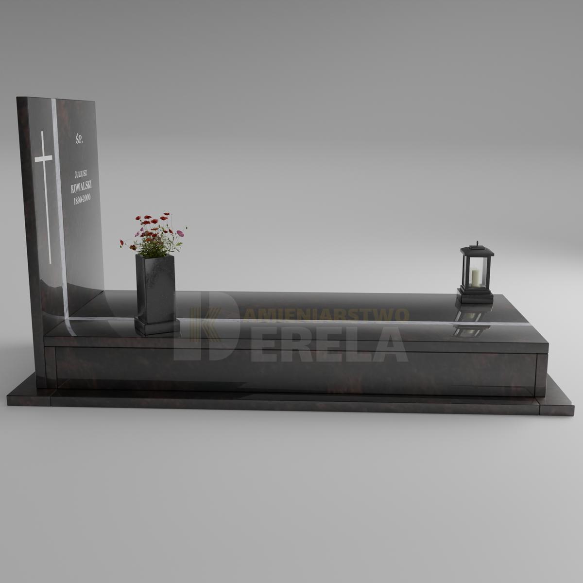 ciemny pomnik granitowy z lewej strony