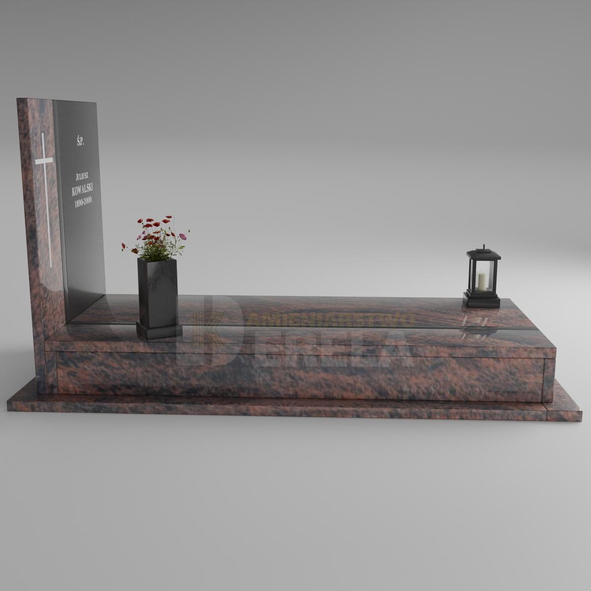 ciemny pomnik granitowy z lewej strony