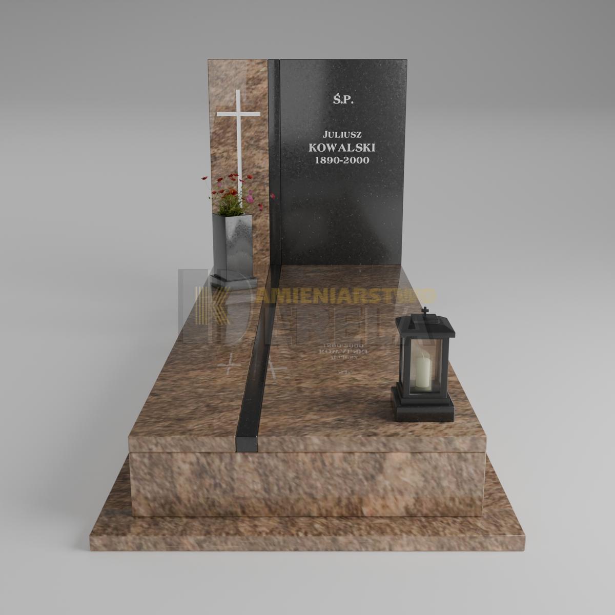 ciemny pomnik granitowy z frontu