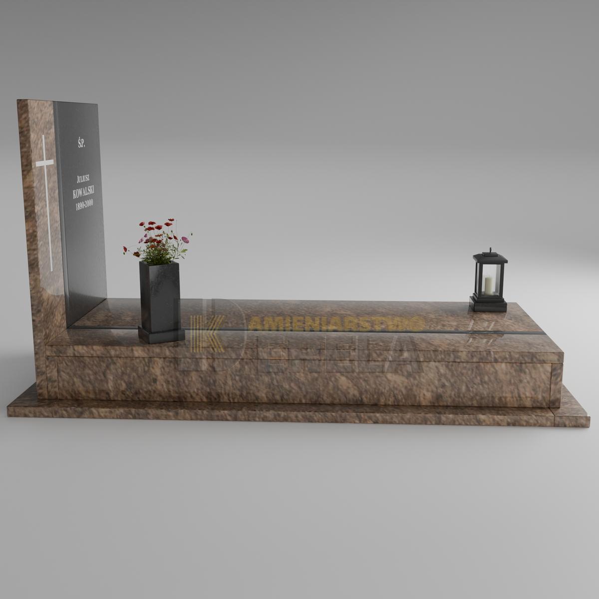 ciemny pomnik granitowy z lewej strony