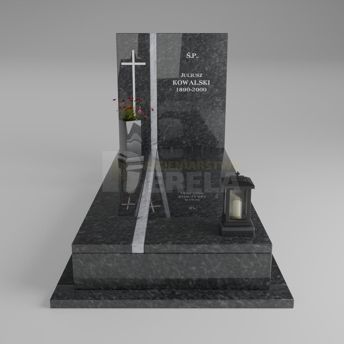 ciemny pomnik granitowy z frontu