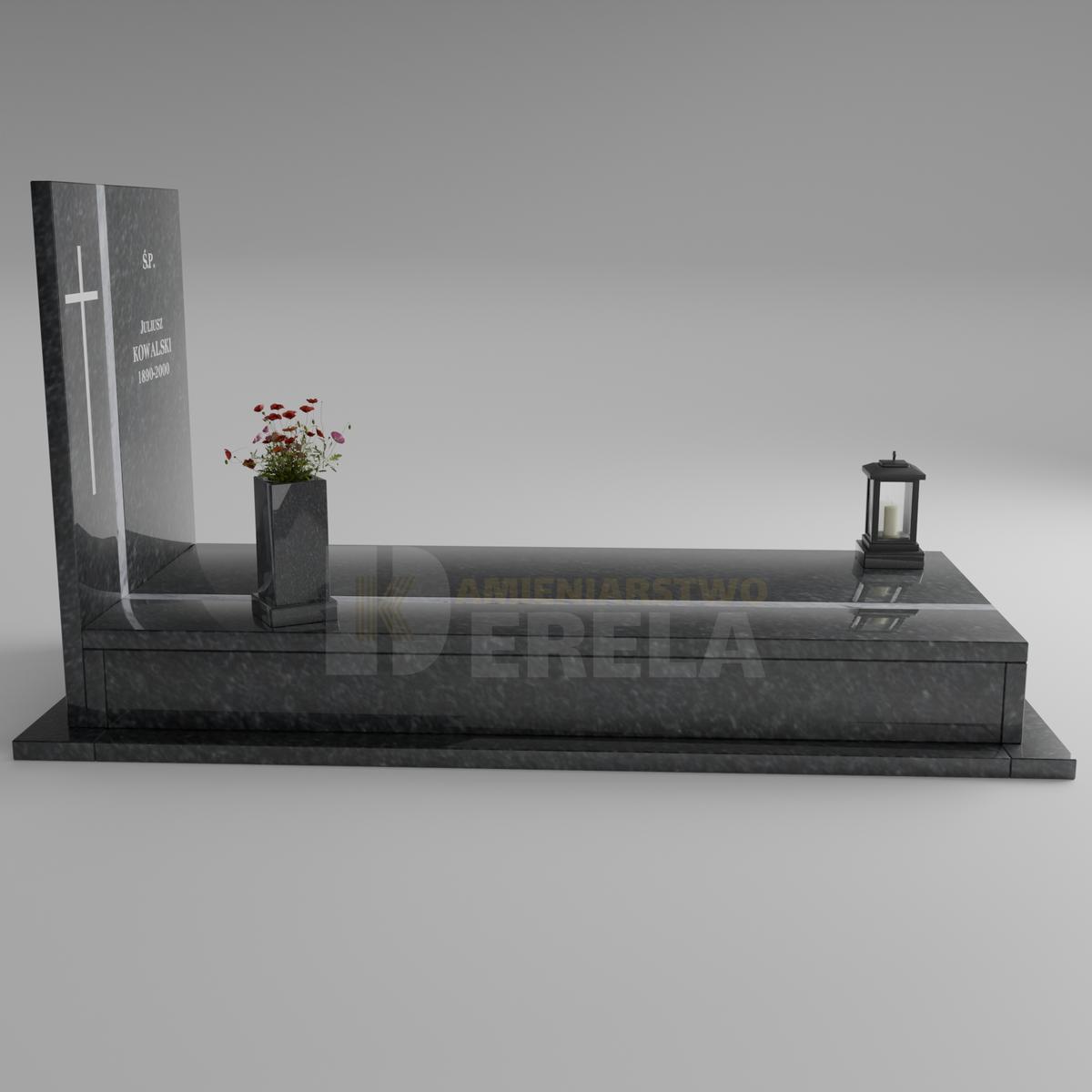 ciemny pomnik granitowy z lewej strony