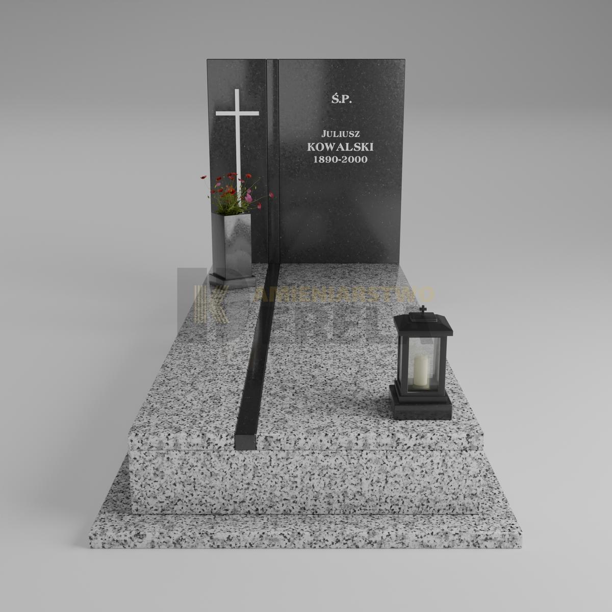 ciemny pomnik granitowy z frontu