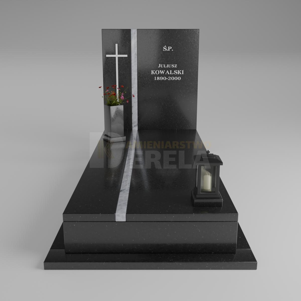 ciemny pomnik granitowy z frontu