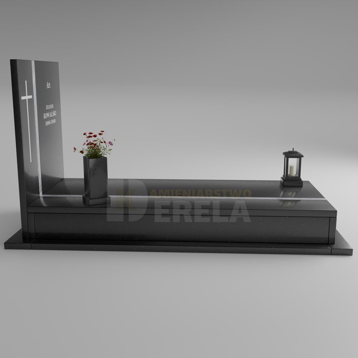 ciemny pomnik granitowy z lewej strony