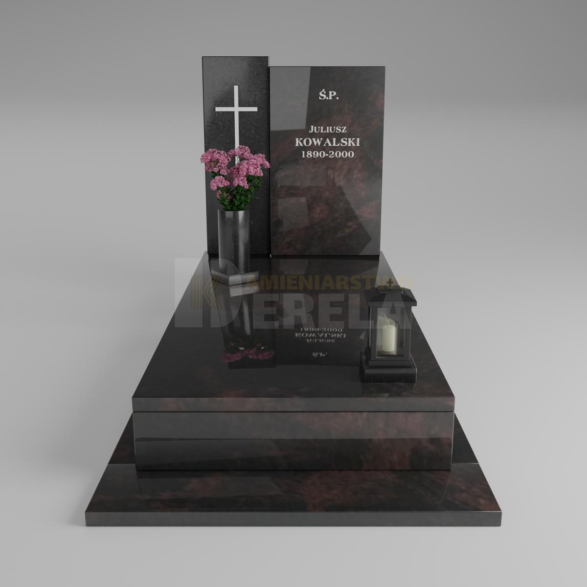 ciemny pomnik granitowy z frontu