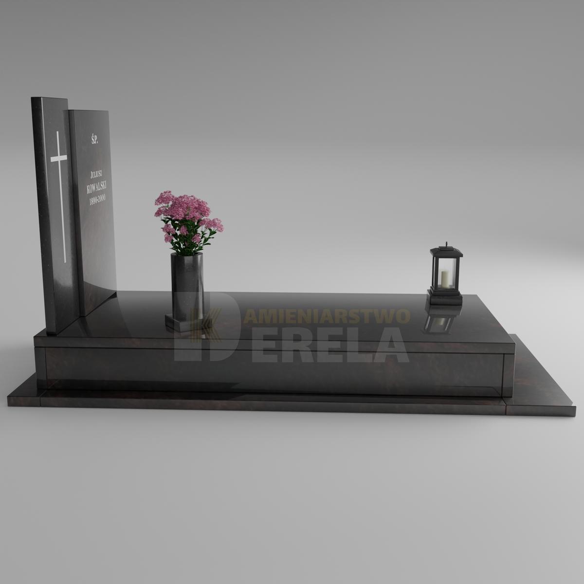 ciemny pomnik granitowy z lewej strony