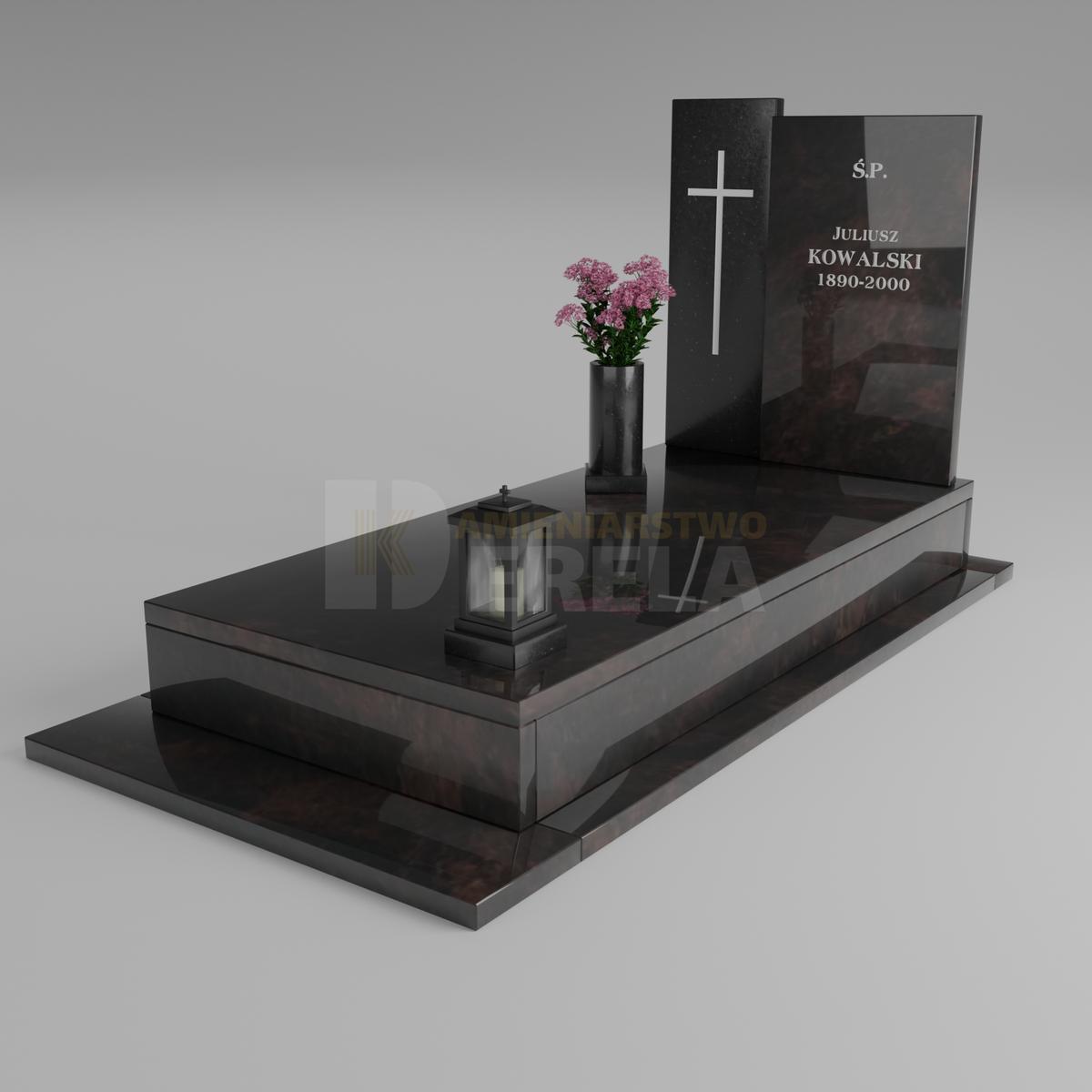 ciemny pomnik granitowy z skosu