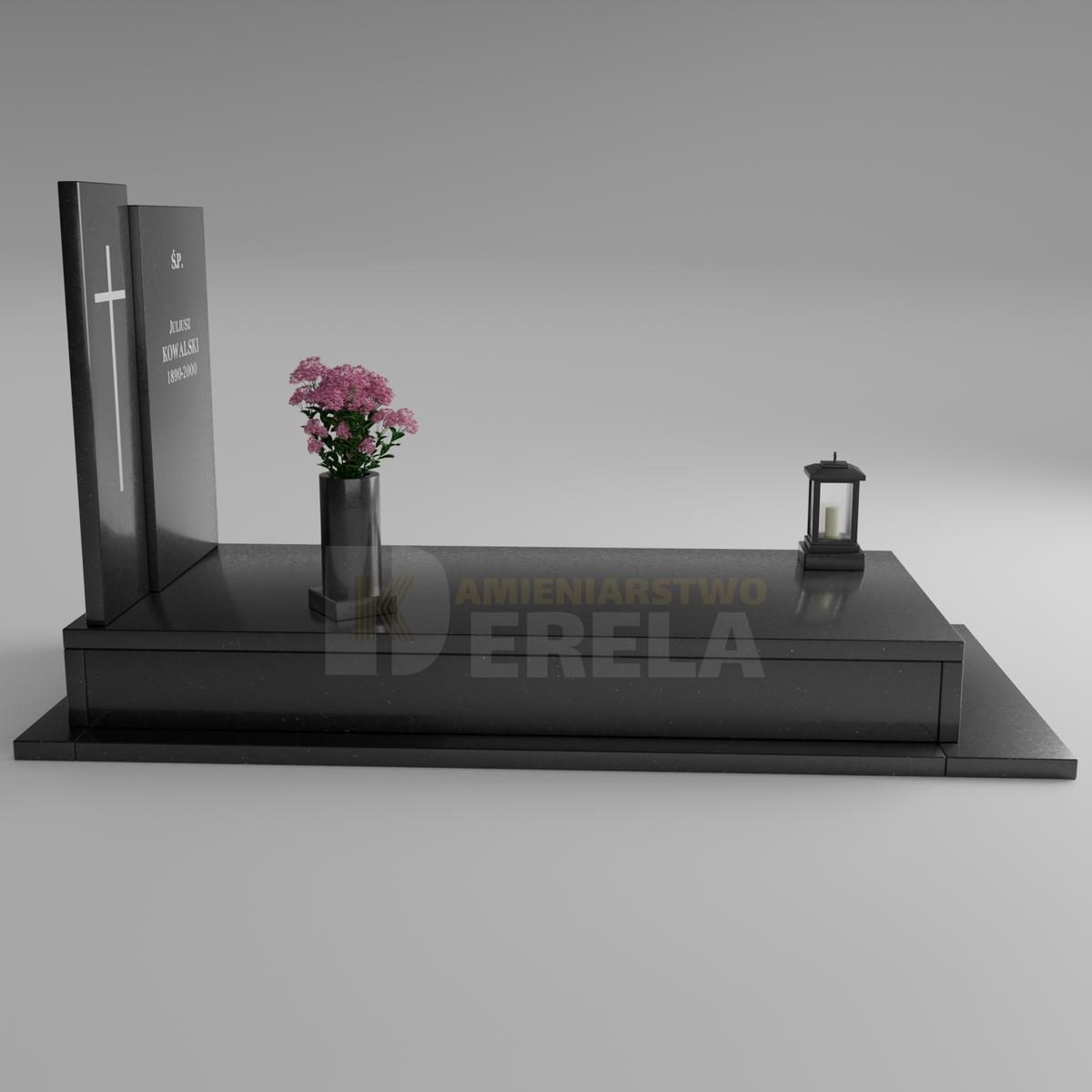 ciemny pomnik granitowy z lewej strony