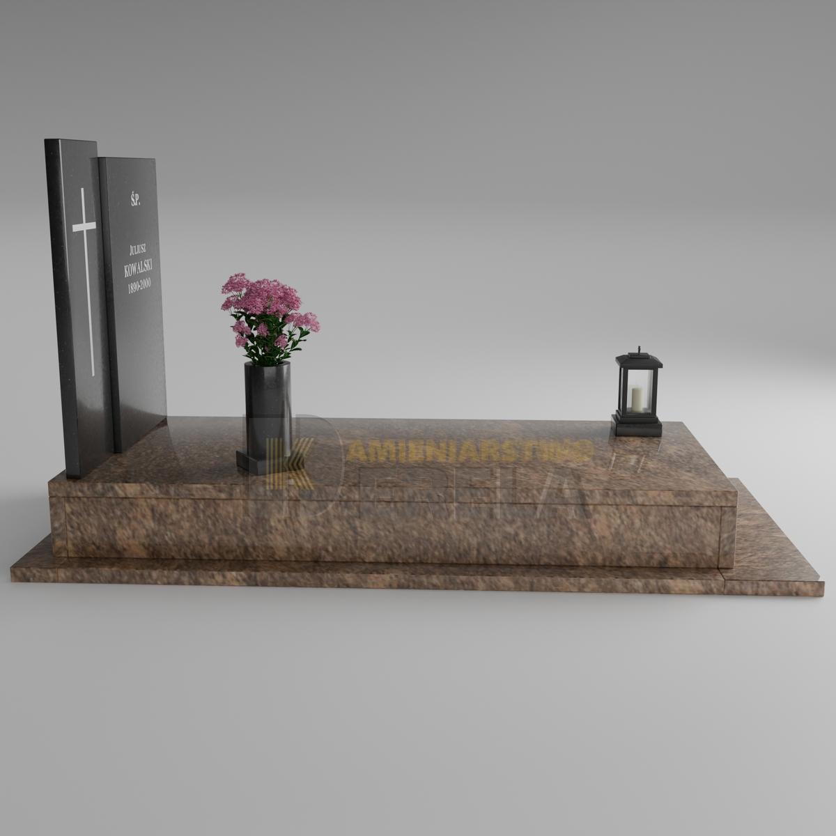 ciemny pomnik granitowy z lewej strony