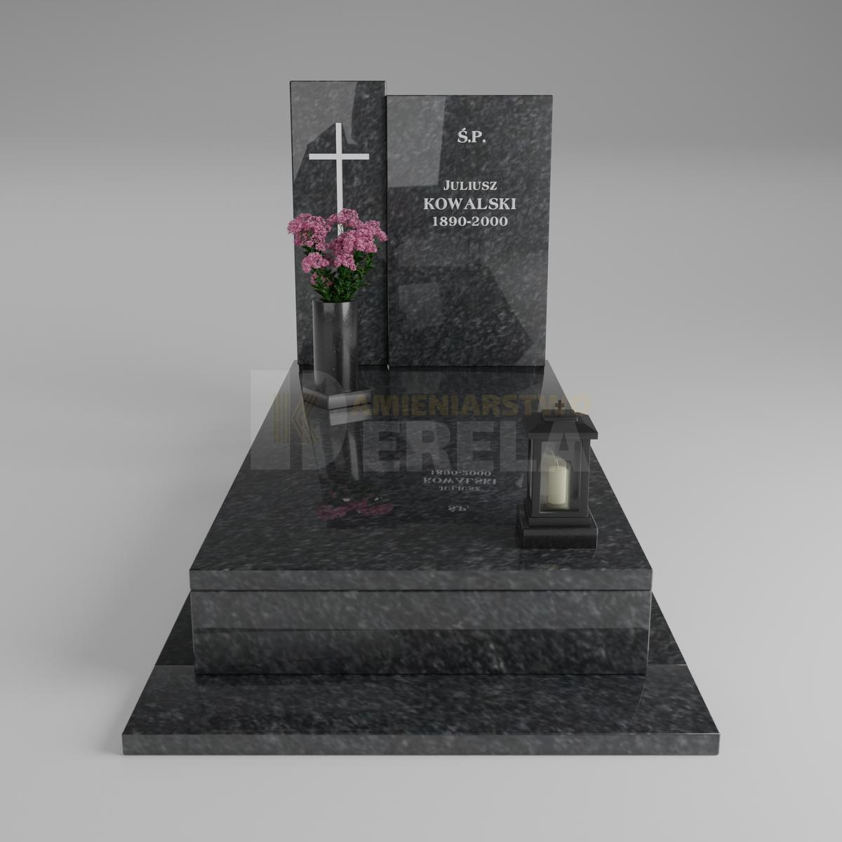 ciemny pomnik granitowy z frontu