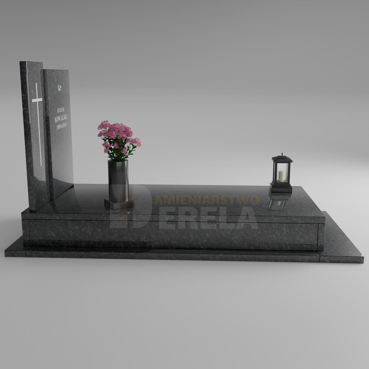ciemny pomnik granitowy z lewej strony