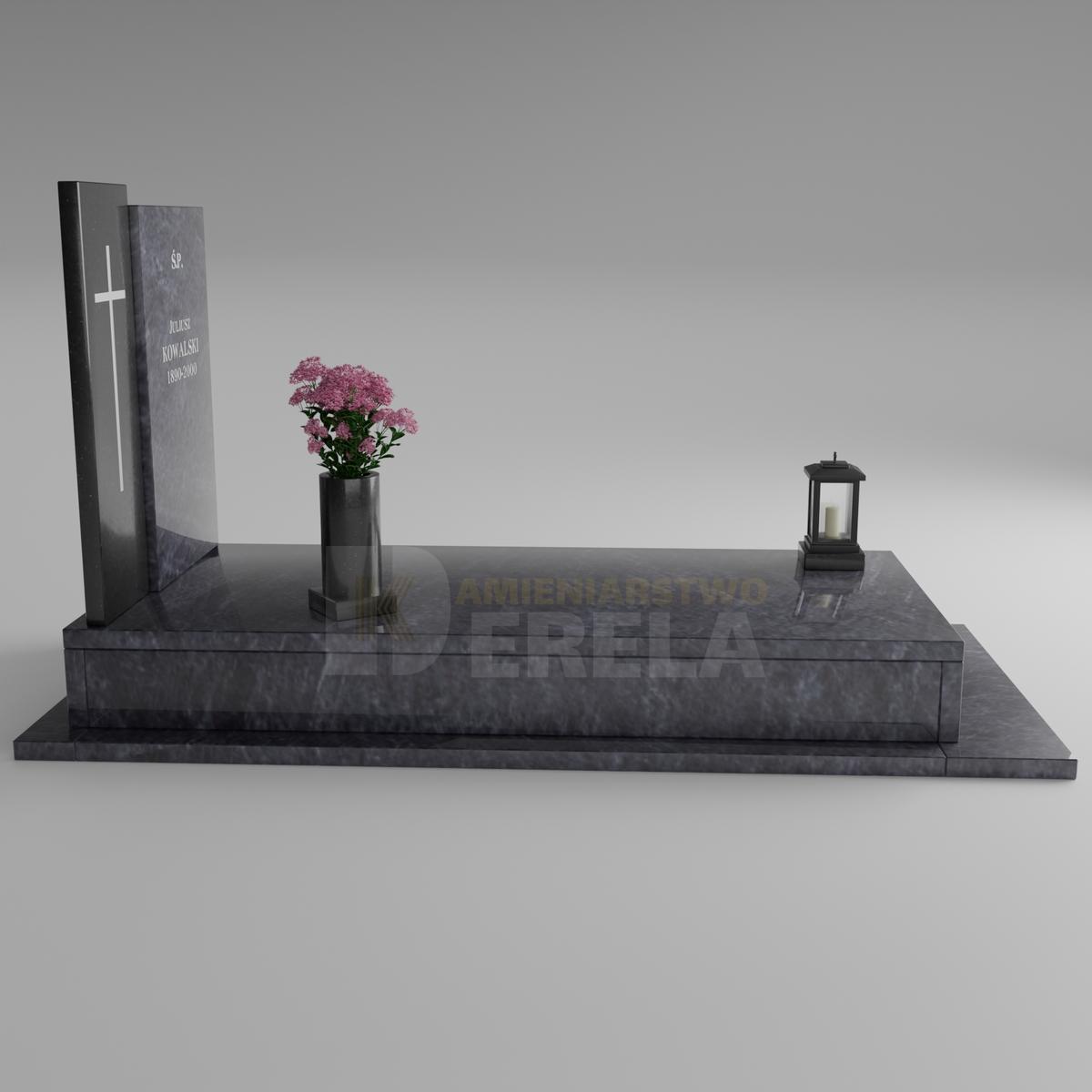 ciemny pomnik granitowy z lewej strony